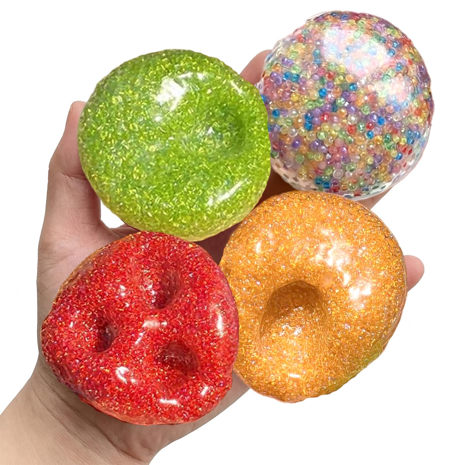 4 PCS Fidget Squishy Toys, Portable Squeeze Vacuum Stress Shapeable Ball Toys, Sensory Focus Toys for Gril Boys Kids Adults Festival Gift Classroom Prize Supplies Goodie Bag Stuffers (Mizhu)