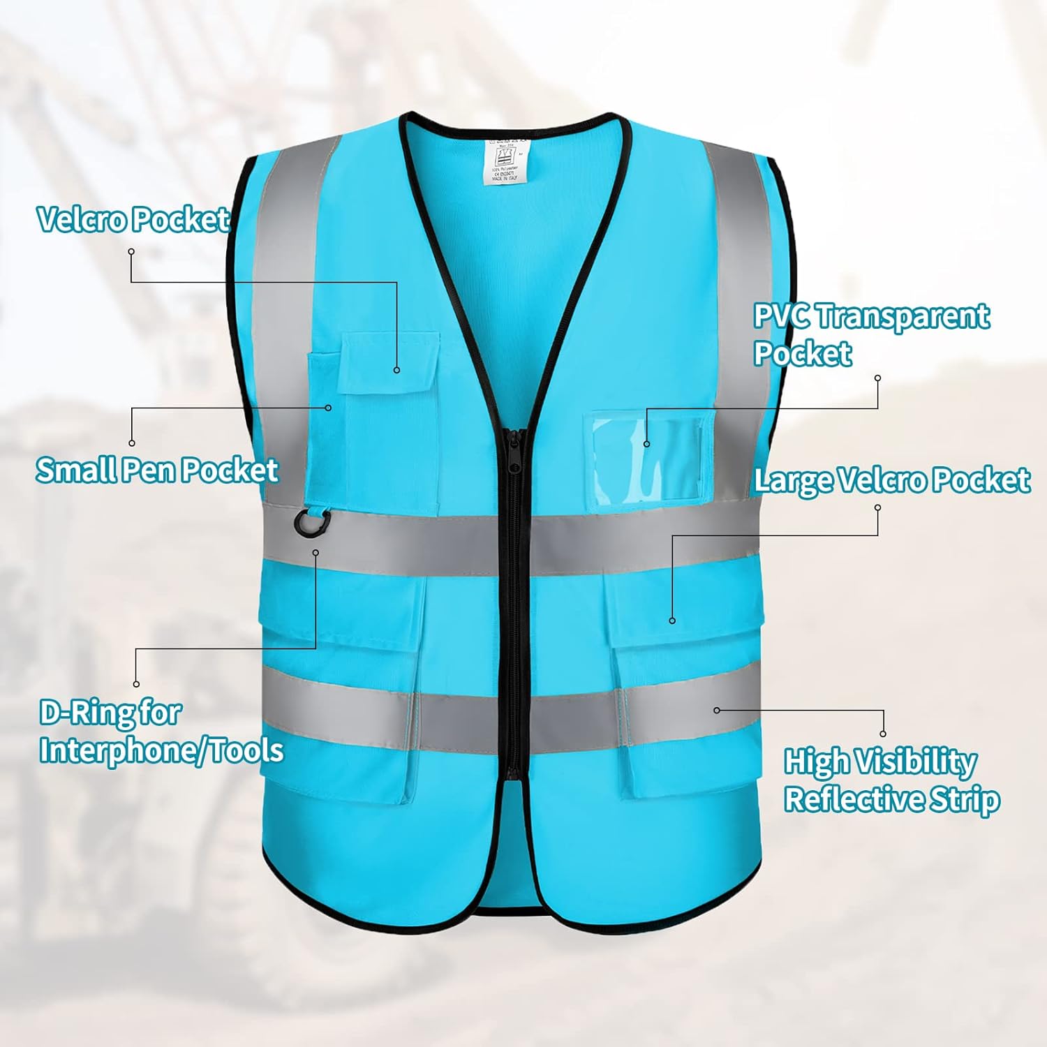 Reflective Vest Class 2 Safety Vests ANSI with Pockets Zipper High Visibility Construction Uniform - Image 4