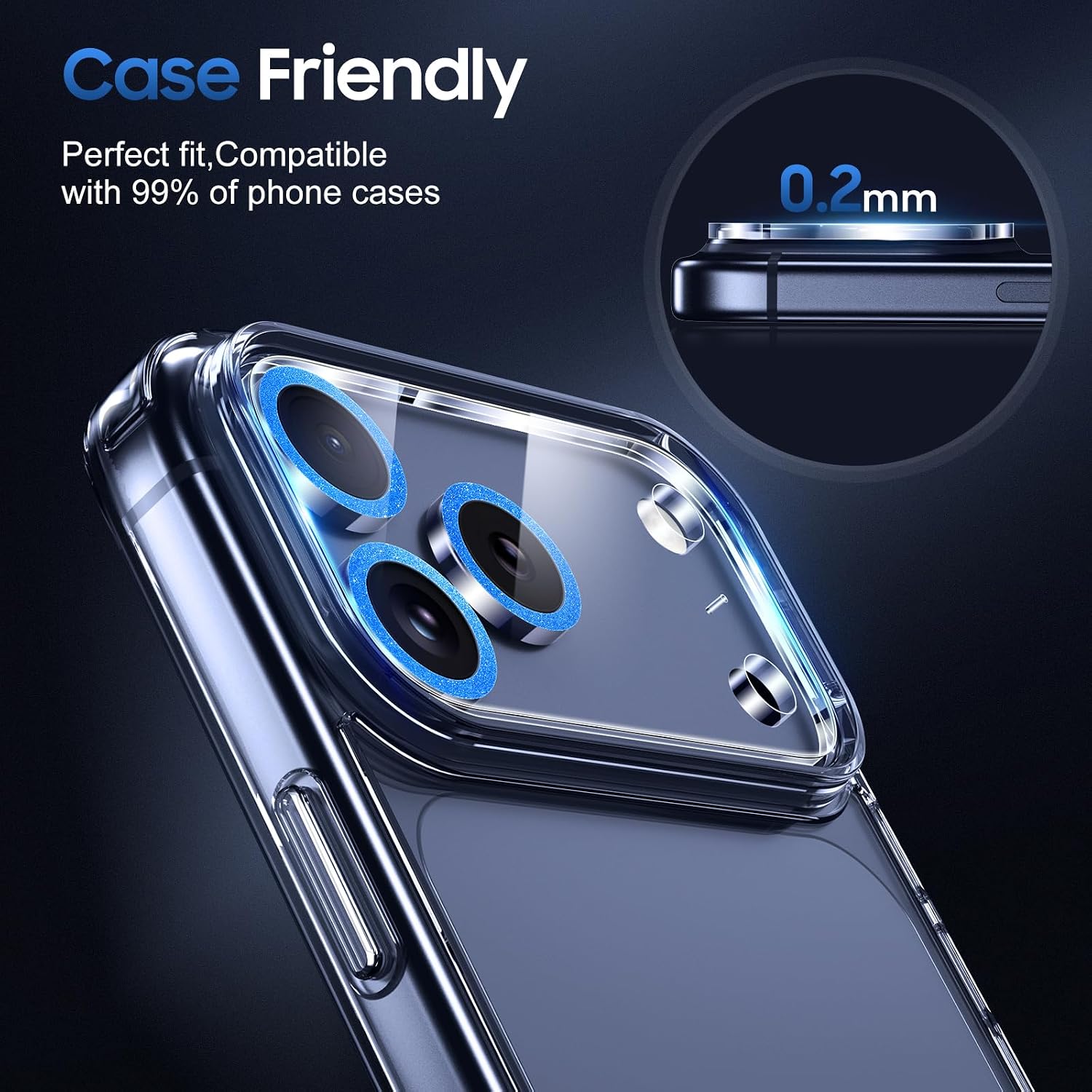 UniqueMe for 3 Pack iPhone 17 Pro Max Camera Lens Protector - [Drop Protection] [Case Friendly] 9H Tempered Glass Camera Cover Screen [Update New Version] - Glitter Blue