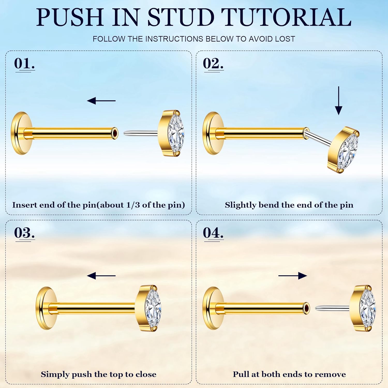 3Pairs 16G 18G Titanium Stud Earrings for Women - Push in Cartilage Helix Tragus Studs - CZ Opal Flat Back - Lip Labret Monroe Nostril - Party, Christmas, Graduation, Beach - Image 5