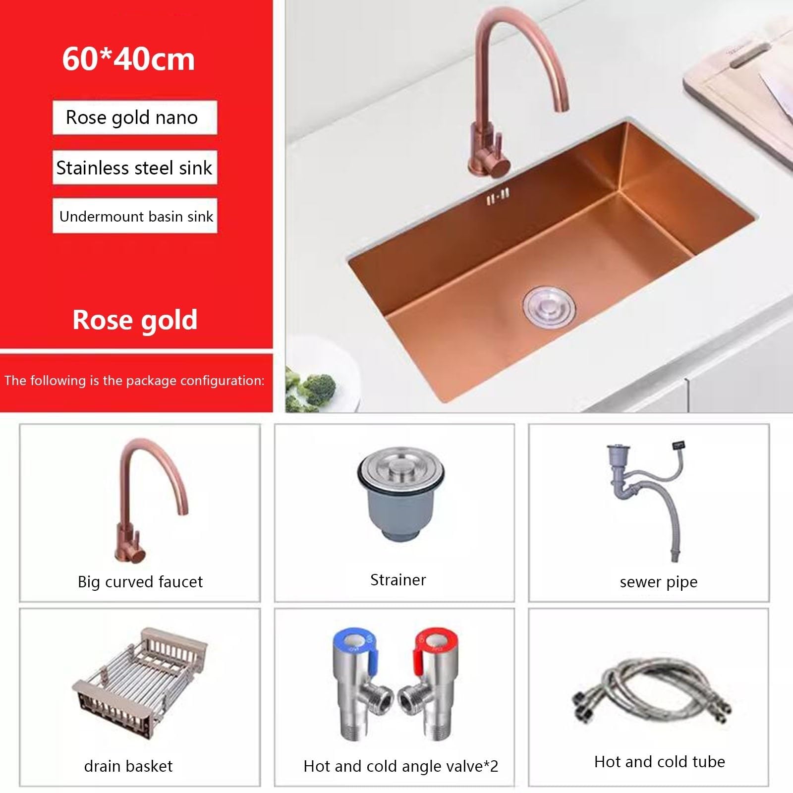 Fregadero De Cocina De Acero Inoxidable Con Grifo Y Desagüe. Diseño Moderno Y Minimalista. Para Instalación Empotrada O Bajo Encimera.(60 * 40 * 21cm)