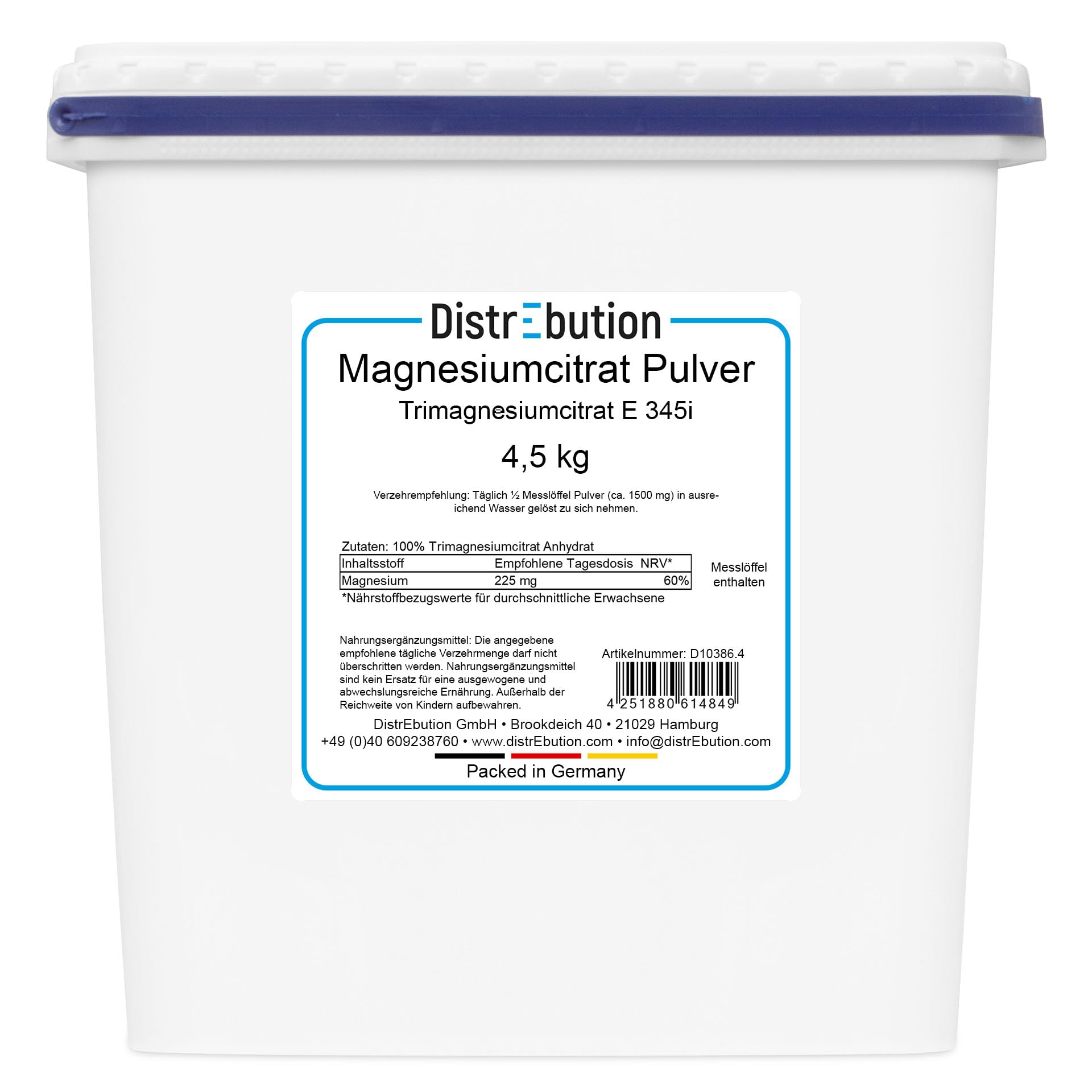 Magnesiumcitrat Pulver 4,5kg - 100% Trimagnesiumcitrat, hohe Bioverfügbarkeit - ideal für Sportler