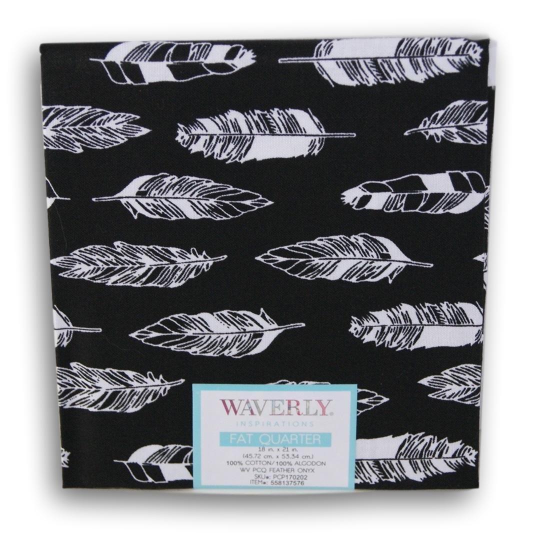 Waverly Inspirations Fat Quarters Cotton Fabric - Black with White Feathers