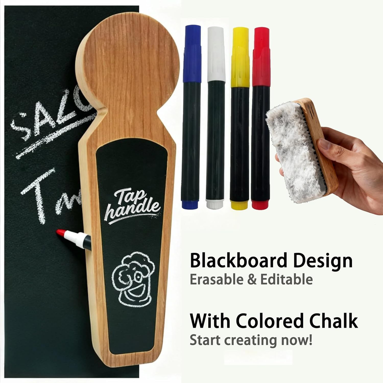 Beer Tap Handle ，8 Keg Tap with 4 Pen Set & Gift Wrapping, Cherry Wood Keg Tap Handle for Kegerator, Homebrew & Bars