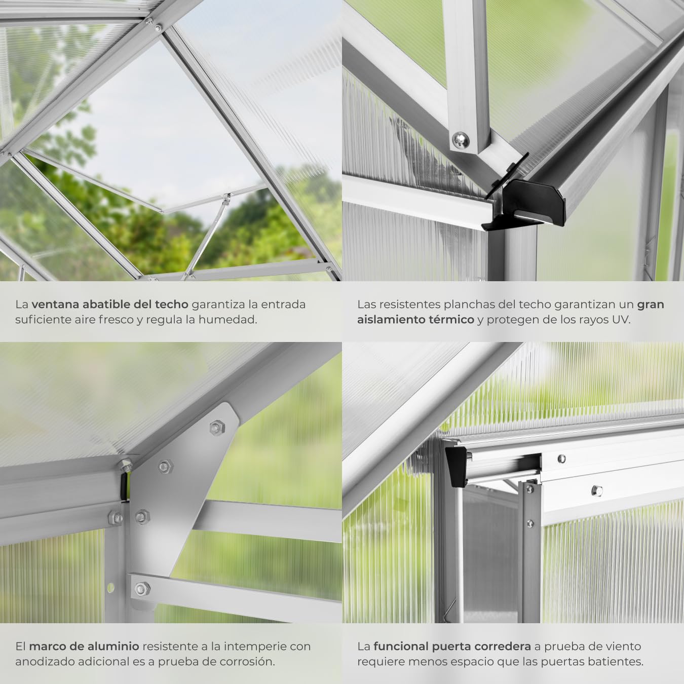 tectake Invernadero de Jardín de Aluminio y Policarbonato, Caseta Jardín Exterior 190x185x195, Vivero Huerto Casero 5,85m³, Invernadero Terraza para Cultivo de Plantas