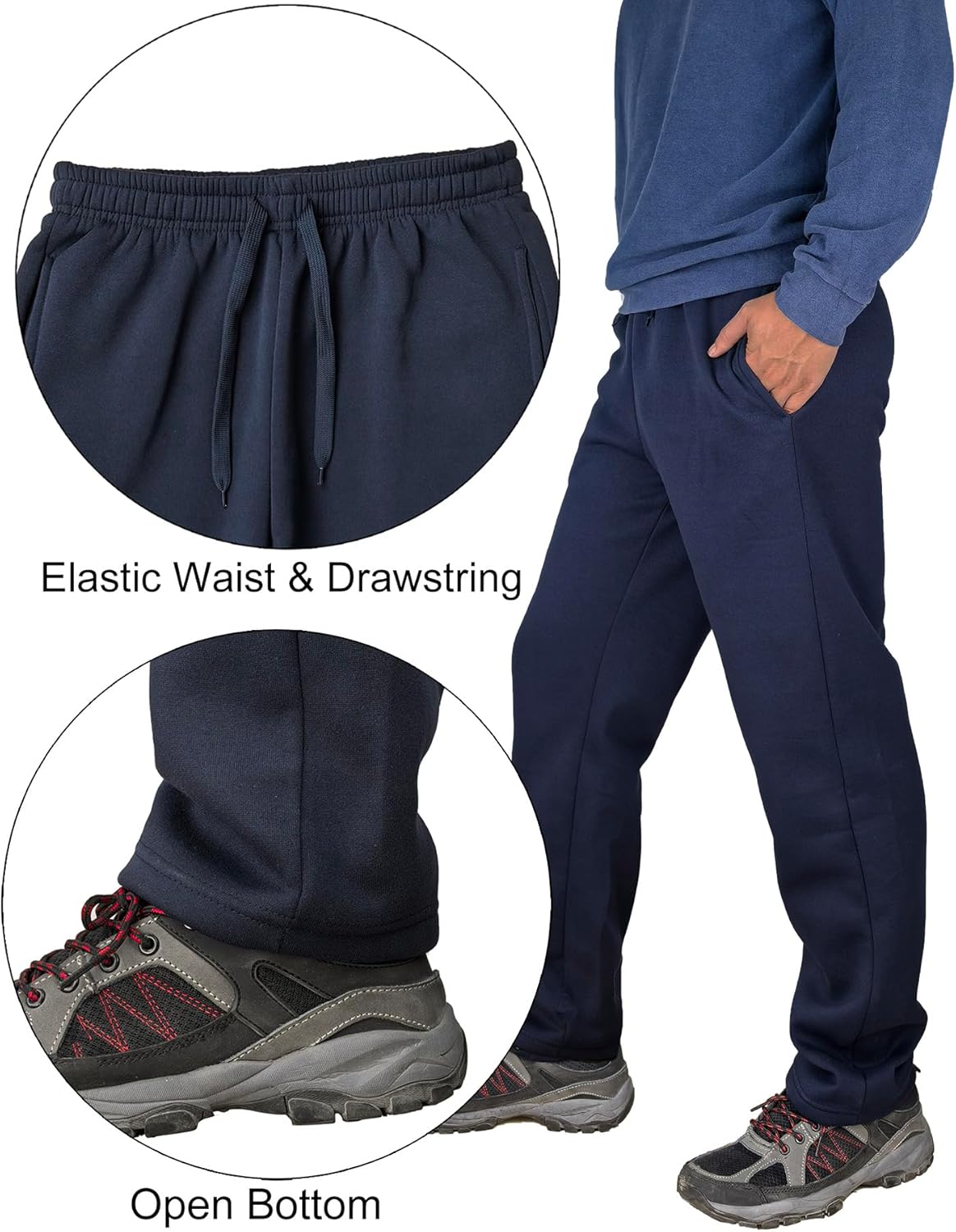 Mens Fleece Athletic Sweatpants Workout Relaxed Fit Drawstring Sweat Pants with Pockets - Image 2