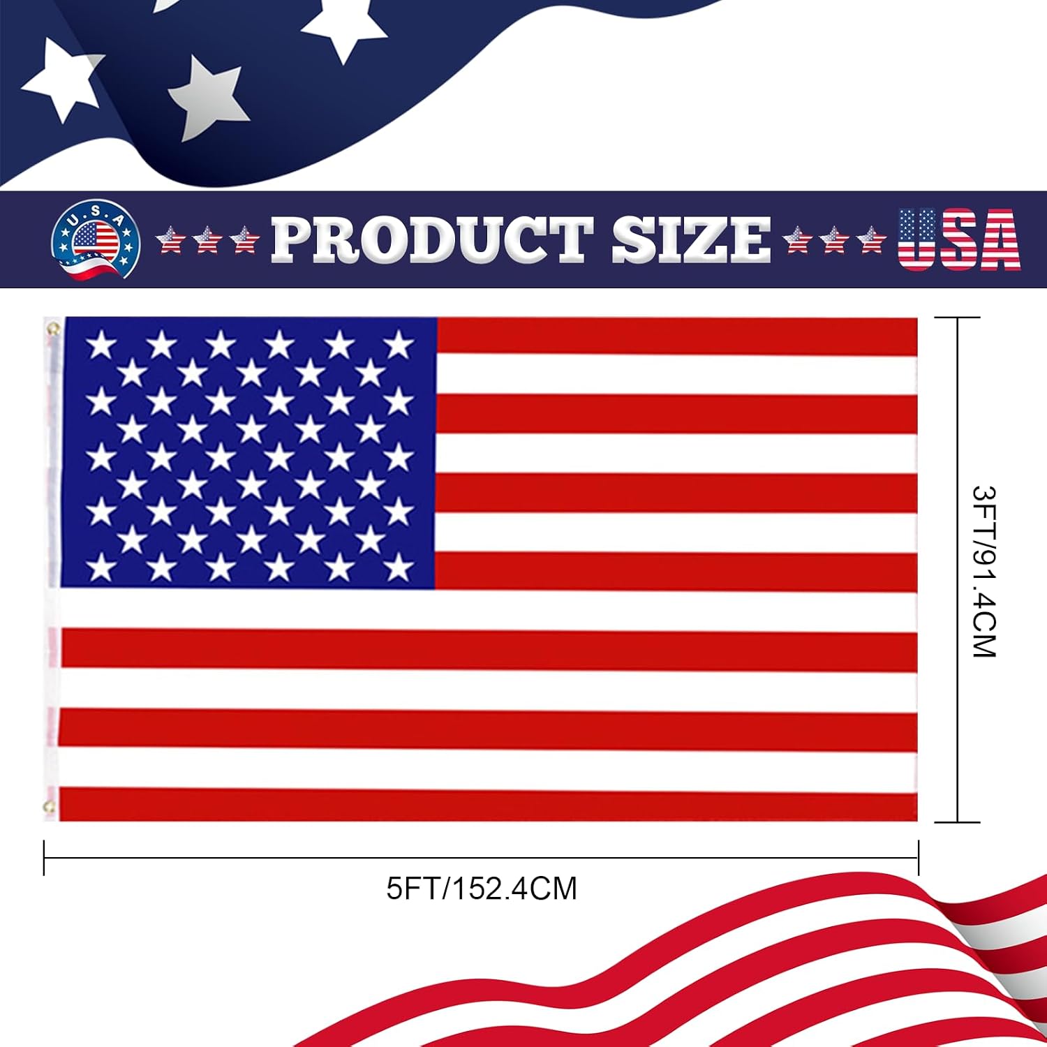 American Flag 3x5 Ft Outdoor: All Weather High Wind US Flag Duty Heavy Tearproof Spun Polyester Sided Embroidered Star Brass Grommets Waterproof Tough thumbnail