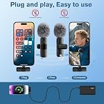 Professional Wireless Microphone for iPhone,iPad,Android, Lavalier Lapel Mic for Video Recording, Mini Mic Crystal Clear Recording with USB-C for Content Creators Vlog YouTube Tiktok Podcast Interview