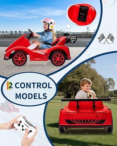 Miniatura 6 de Drift Kart para niños, Kart eléctrico de 6 V con control remoto y motores duales, auto de juguete de carreras alimentado por batería con luces LED