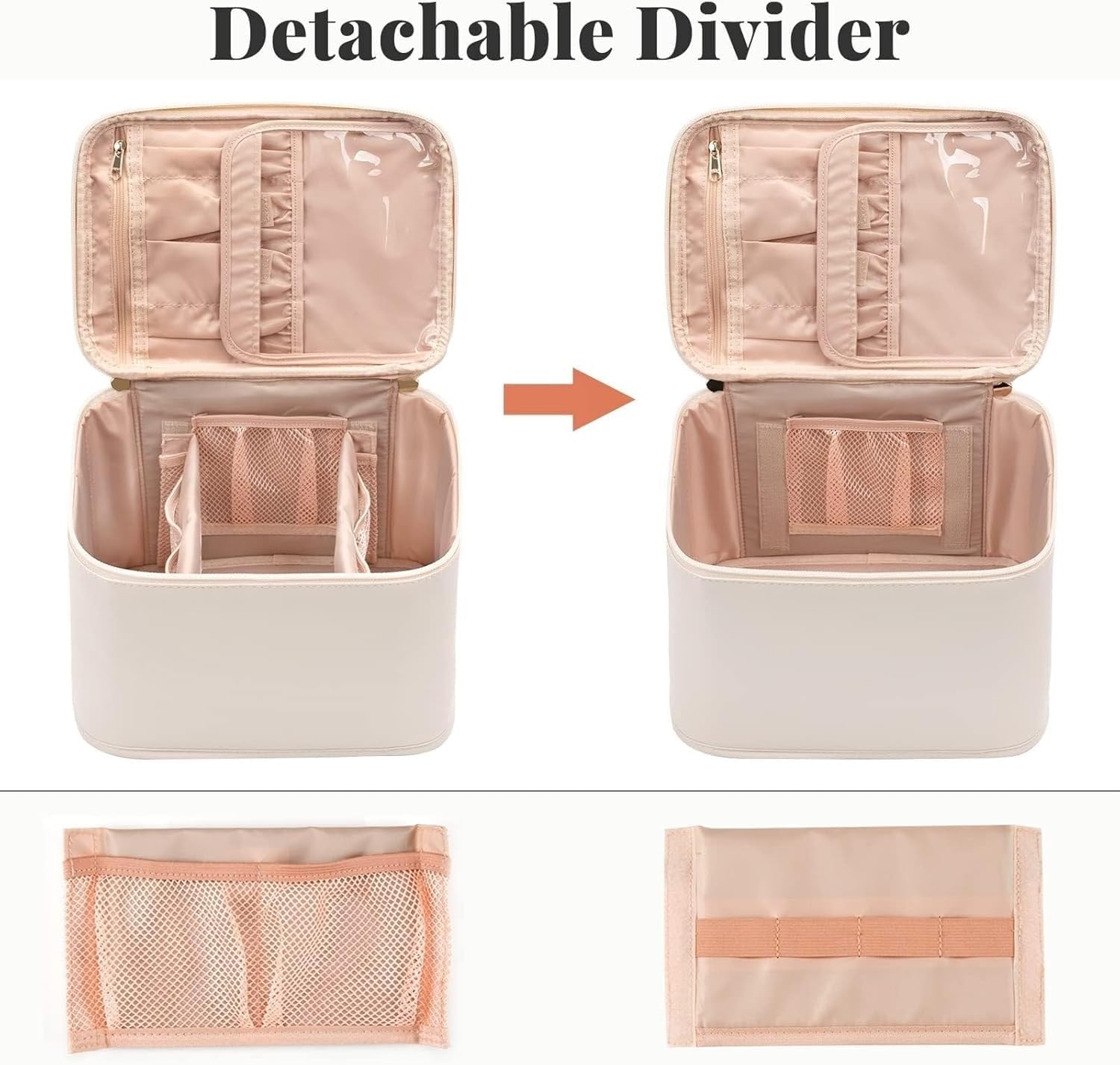 Beauty Case da Viaggio da Donna, Organizer per Cosmetici e Trucco Impermeabile con Scomparti e Manico - Custodia Portatile per Kit da Barba e Prodotti per la Cura della Pelle(Beige)