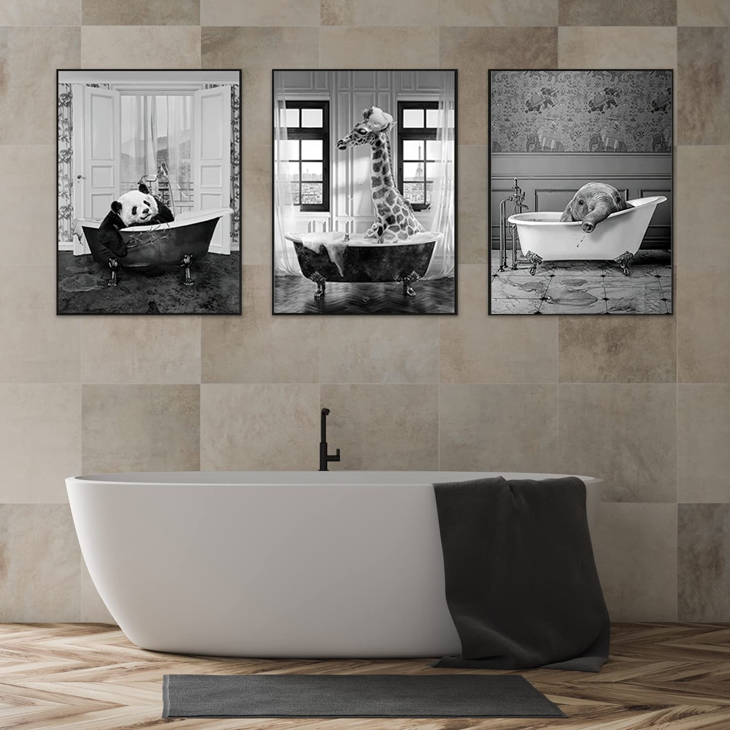 LPFNSF Bathroom Pictures Bath Animal Giraffe Elephant in Bathtub Picture Funny Wall Art Prints Canvas Bathroom Poster Unframed. (Style 1 - Image 4