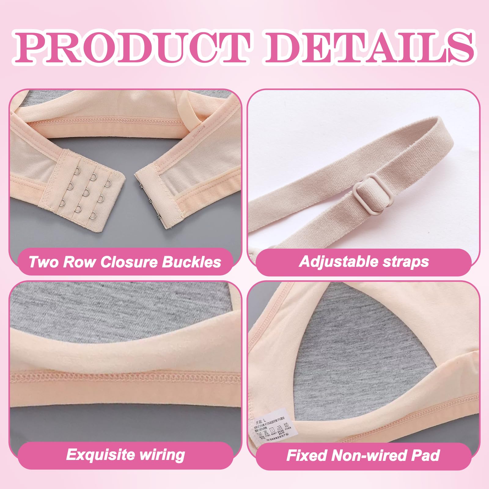 3 Pièces Soutien-Gorge d'entraînement sans Couture pour Filles, Coton Brassiere sans Armature, Réglable Haut à Bretelles et Coussinets Amovible pour Fille 10 à 14 Ans, Noir Blanc Couleur Peau