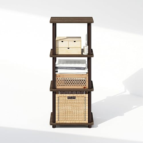 Miniatura 4 de Furinno Turn-N-Tube Mesa Lateral, Mesa Auxiliar de 3 Niveles con Estante Abierto, Mesa de Noche de Fácil Montaje, Mesa de Cabecera con Tubo Redondo,