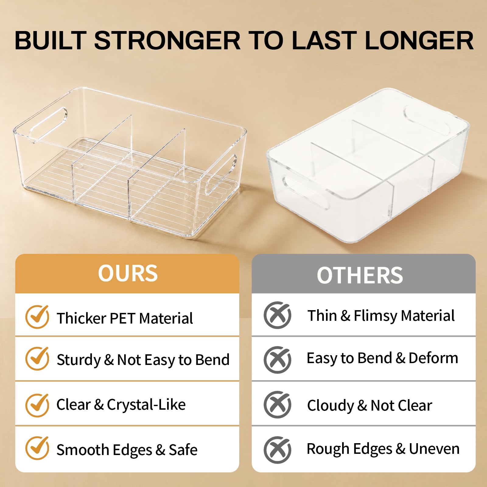 Mpotmiy Transparente Vorratsbehälter mit Trennwänden und Griffen, stapelbare Organizer für Küche, Kühlschrank, Schrank und Badezimmer, geeignet für Snacks, Getränke, Gewürze, Obst, Teebeutel, 8 Stück