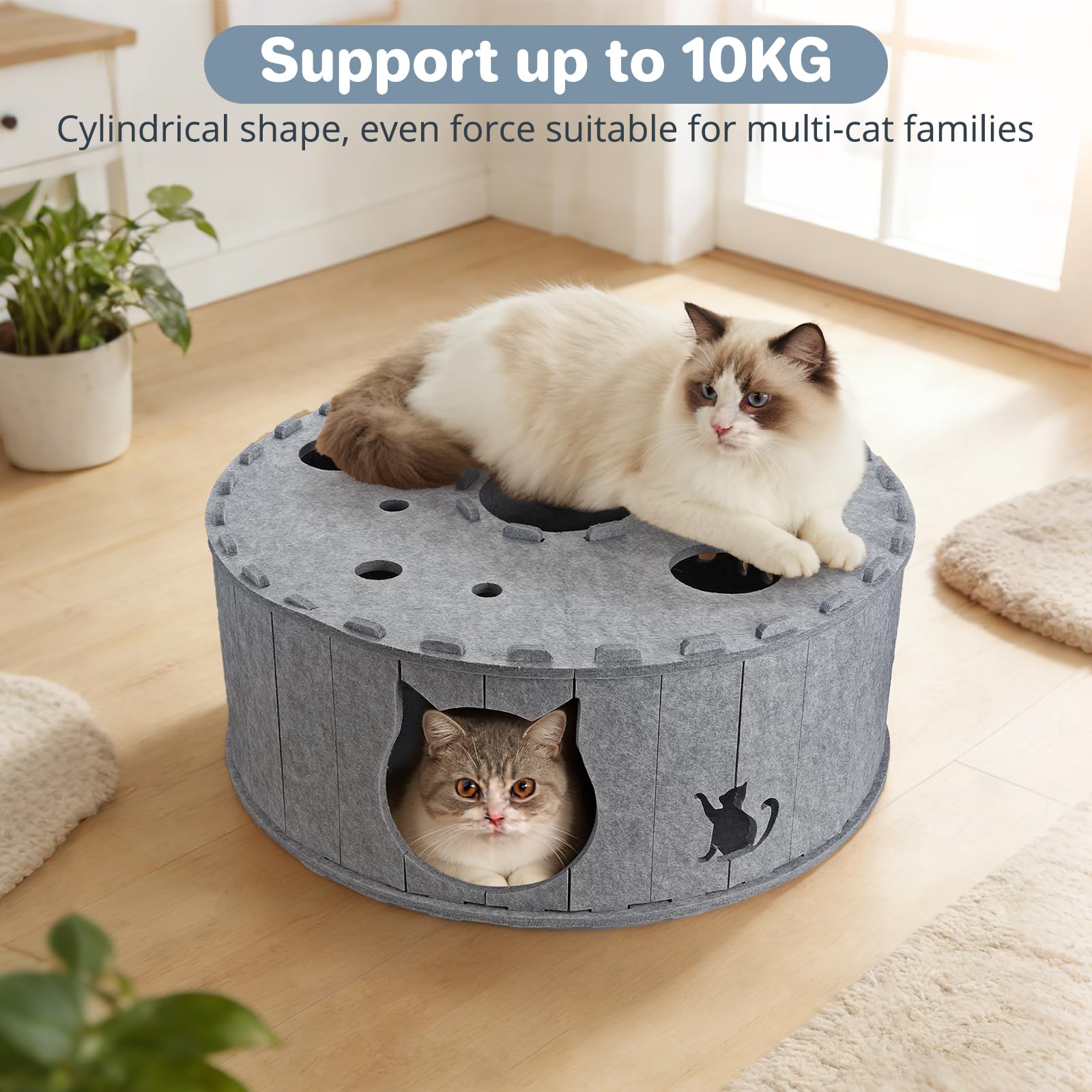 Túnel para Gatos, Cueva para Gatos de Interior, Juguete de Fieltro Suave para Gatos con Agujero Interactivo, túnel de Fieltro para hogares de Varios Gatos, Gris - 4