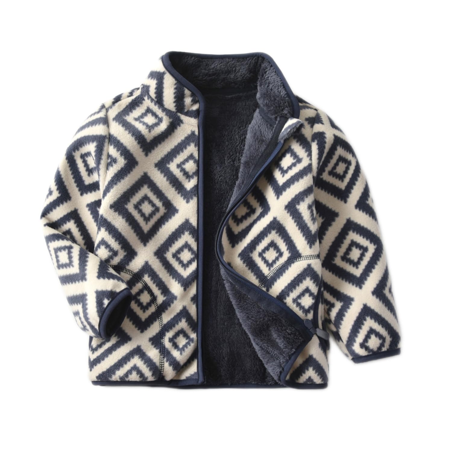 JiAmy Fleecejack voor kinderen, pluizige pluche buitenkleding met opstaande kraag en ritssluiting, uniseks kinderkleding herfst lente winter voor 1-10 jaar, roze-blauw, 3-4 jaar