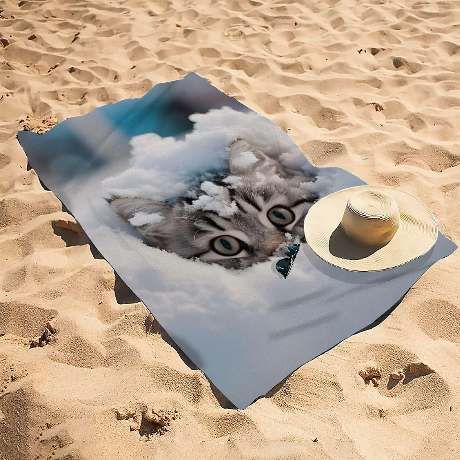 Ręcznik plażowy dla dorosłych Śnieżny kot zerkający duży ręcznik plażowy z mikrofibry do podróży, pływania, biwakowania, miękki, szybkoschnący, wolny od piasku, chłonny, ręcznik na siłownię, 1
