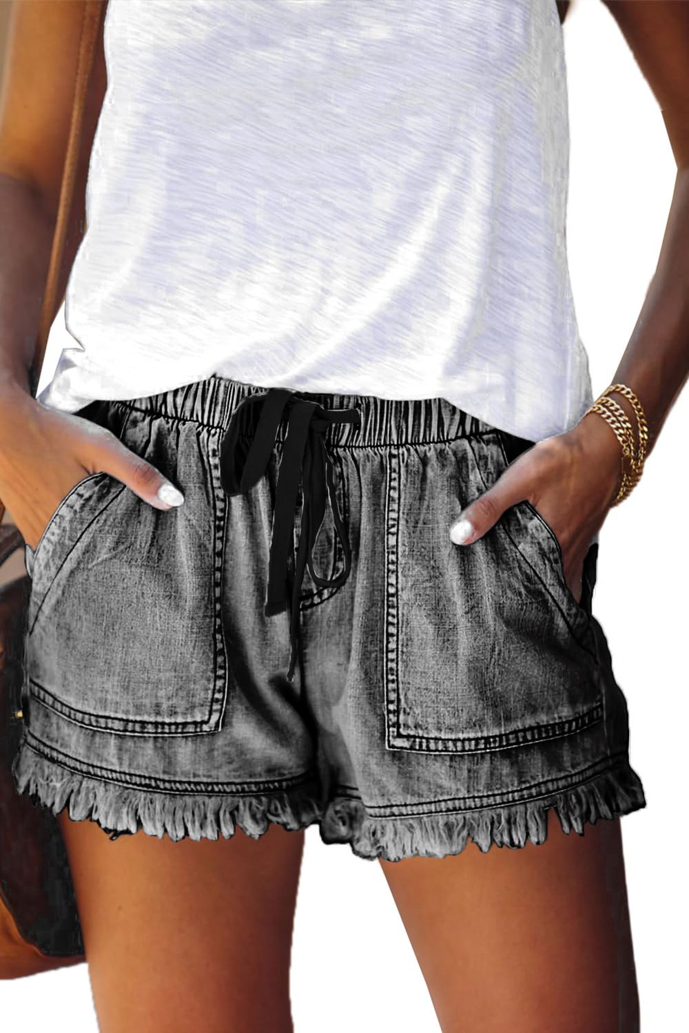 YOCUR Womens Casual Shorts,Lightweight Trendy Comfy Cute Drawstring Shorts