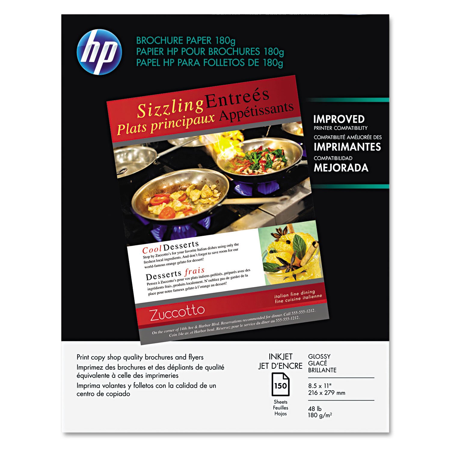 HP Q1987A Inkjet Brochure/Flyer Paper, 98 Brightness, 48lb, 8-1/2 x 11, White, 150/Pack