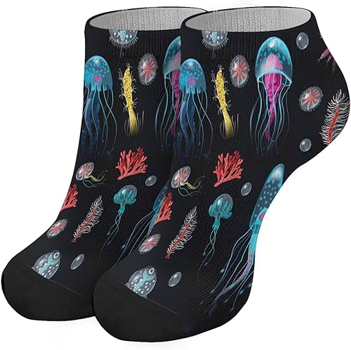 devor Womens Socks No Show Liner Socks Boy Cotton Ankle Socks Trendy Jellyfish No Show Socks for Women's