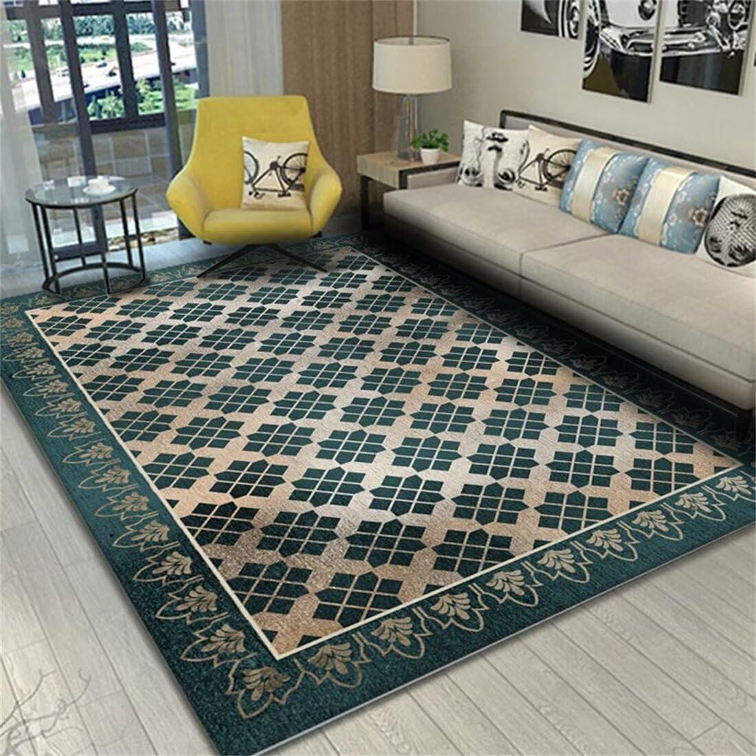 Tapis Exterieur Balcon Deco Salon Grand Tapis de Salon Design géométrique Vert Style Moderne Facile à Prendre en Charge Isolation phonique Tapis Noel 140X200CM