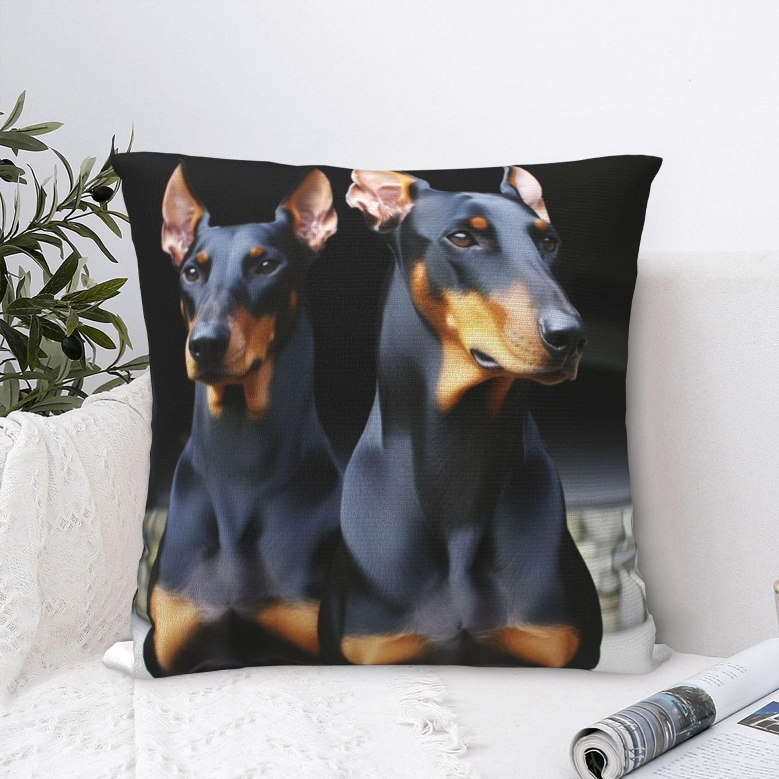 FodPand Luxury Velvet Throw Pillow Covers 24"x24" Super Soft Decorative Pillow Cases - Doberman Pillowcases Modern Lumbar Cushion Cases for Couch Sofa Bed Pillow Shams