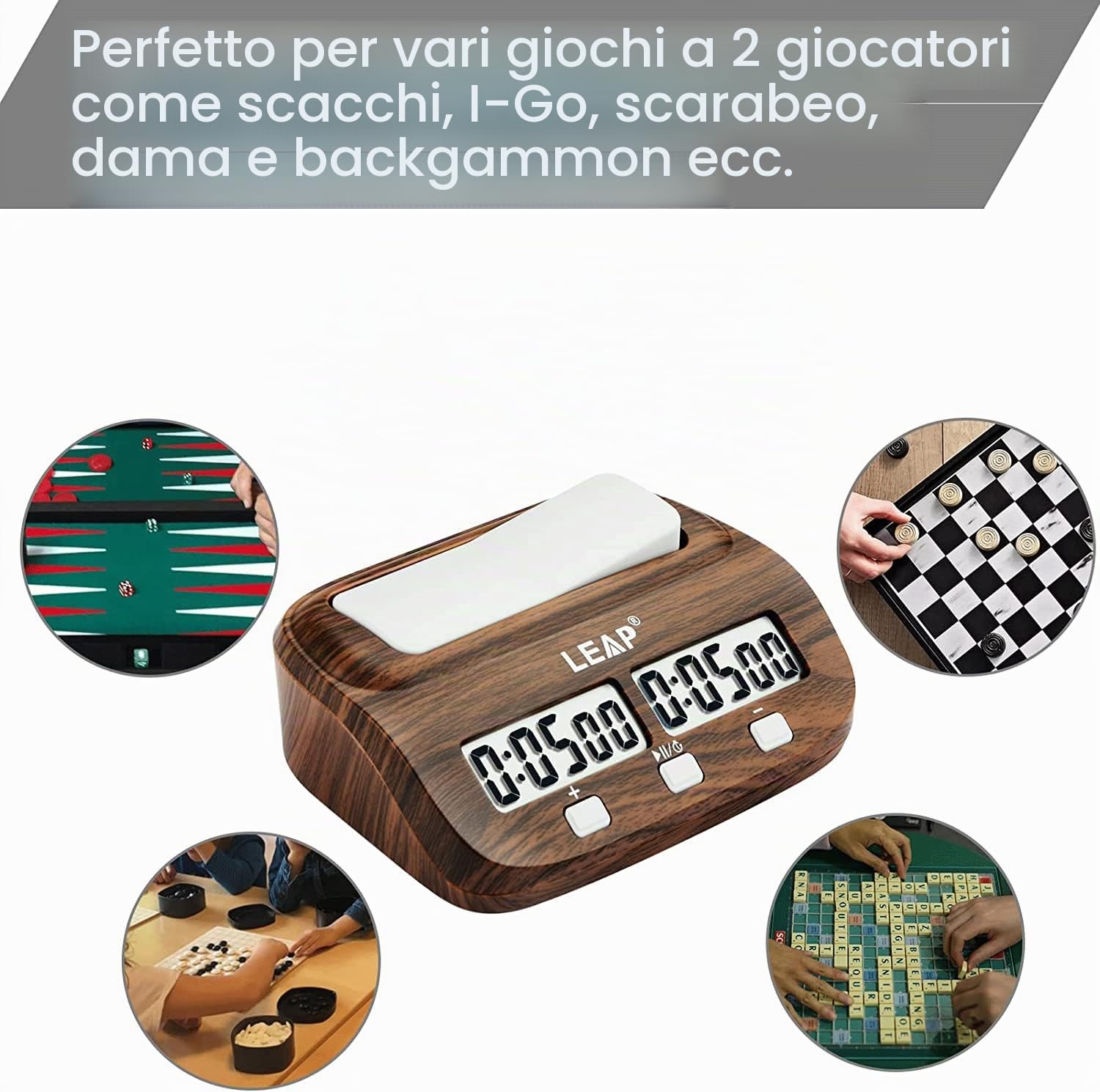 LEAP Scacchi Orologio Digitale Scacchi Timer Professionale per Giochi da Tavolo Timer con Funzione Sveglia (Negozio Ufficiale) Aspetto Legno