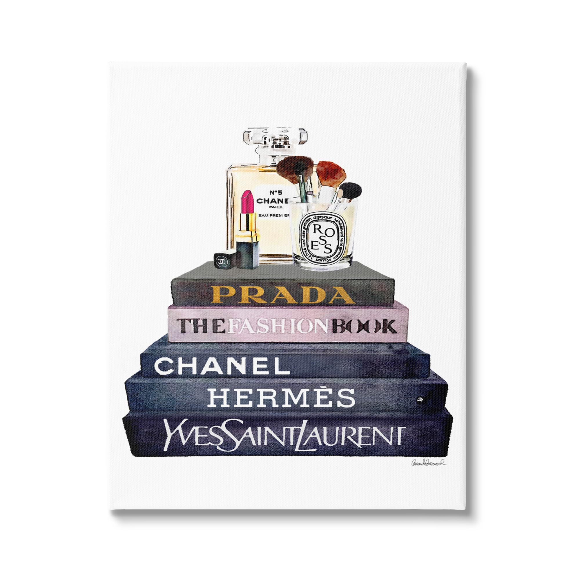 stupell industries glam fashion book set with makeup canvas wall art, 24 x 30, design by artist amanda greenwood
