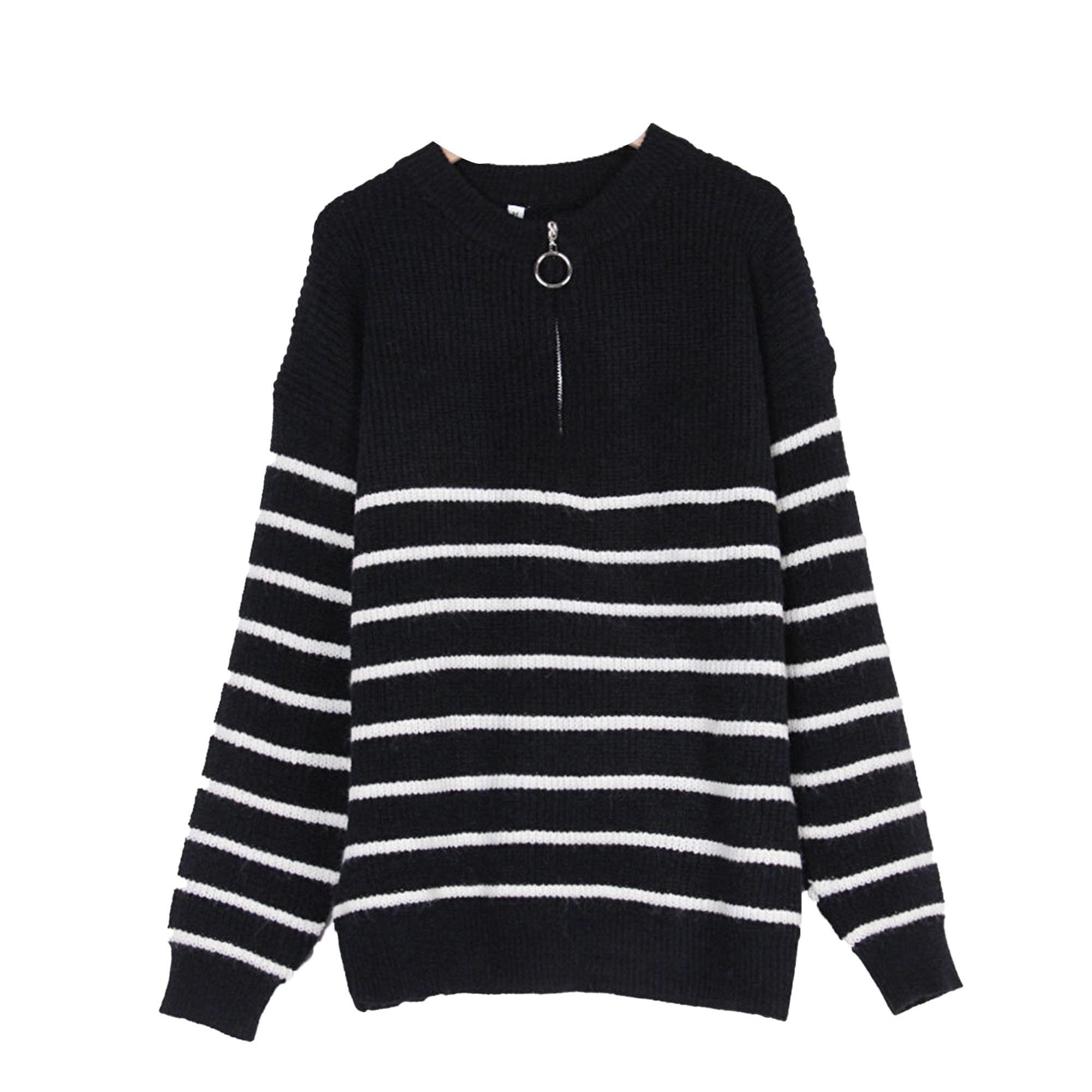 Pullovers rayés demi-zippés femmes col V tops tricot - 7