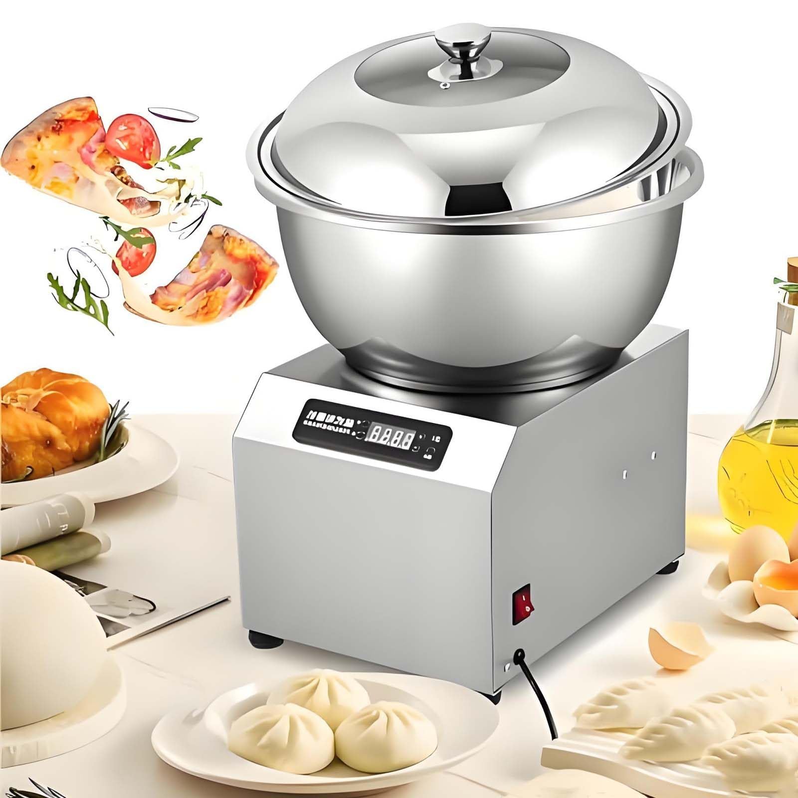 GUTYGIO Double Rotation Dough Kneader, Electric Spiral Kneader with Stainless Steel Spatula, Lid, Timer, Reciprocating Dough Kneader for Restaurants, Bakeries and Pizzerias 8KG