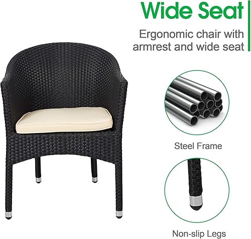 Miniatura 4 de TRY & DO Silla de comedor de mimbre de ratán para patio al aire libre con cojín suave extraíble, silla de comedor de ratán para interiores y