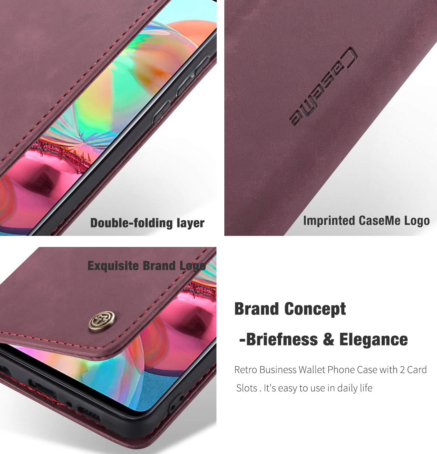 Custodia Portafoglio Per Galaxy A71 Con 2 Slot Carte | Pelle PU E TPU | Supporto Stand 360° | Chiusura Magnetica | Colore Rosso - 4