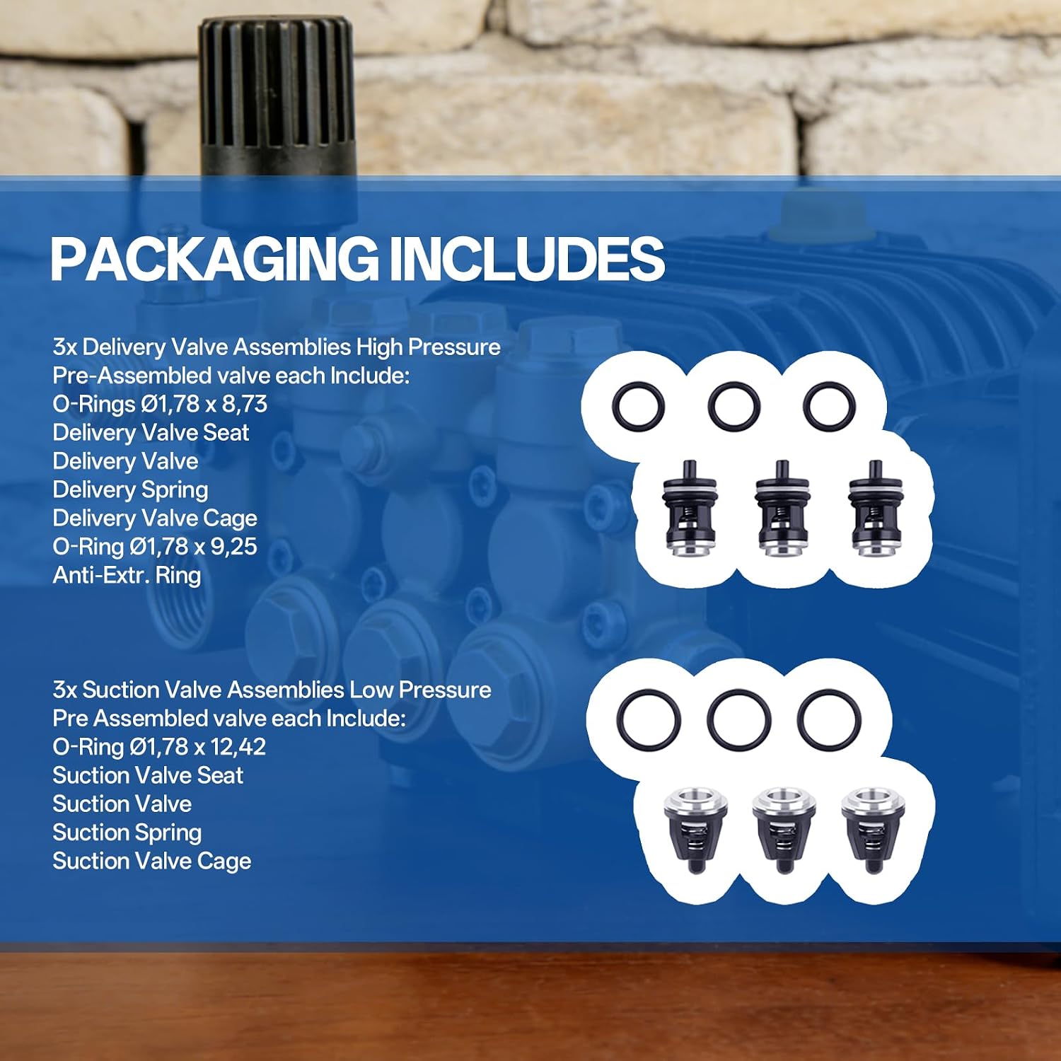 7109627 Cleaning Check Valve Repair Kit Compatible with 5140194-50, 7109267, EW4040, EWD, and EW-K Triplex Plunger Light Industrial Pressure Washer Pump
