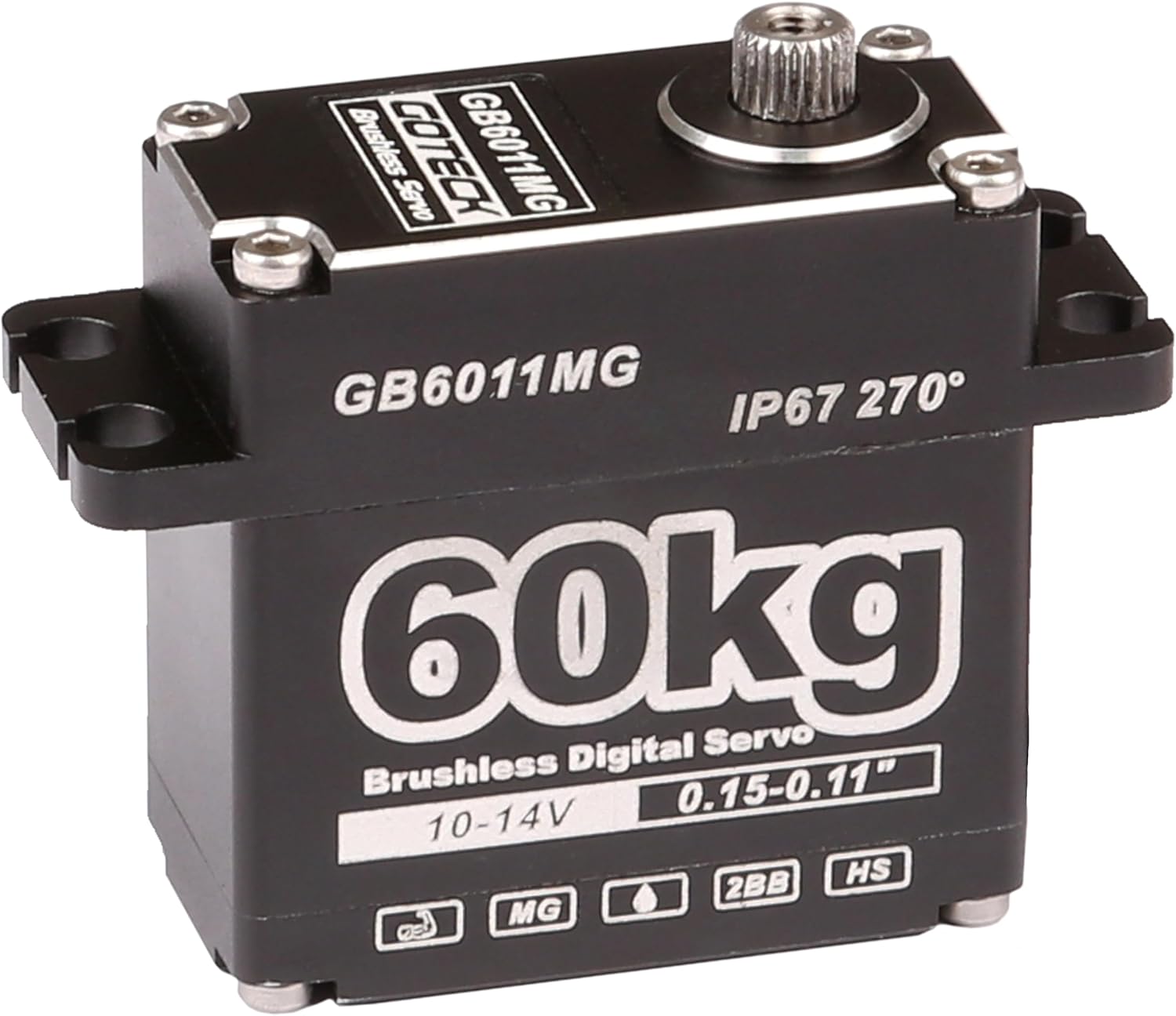 GOTECK 60KG Brushless Digital Servo,High Voltage 14V Metal Gear Waterproof Steering Servo with 25T Servo Horn for 1/8 1/10 RC Crawler Car,Robot,Boat,Truck Robot Parts (GB6011MG-270°)