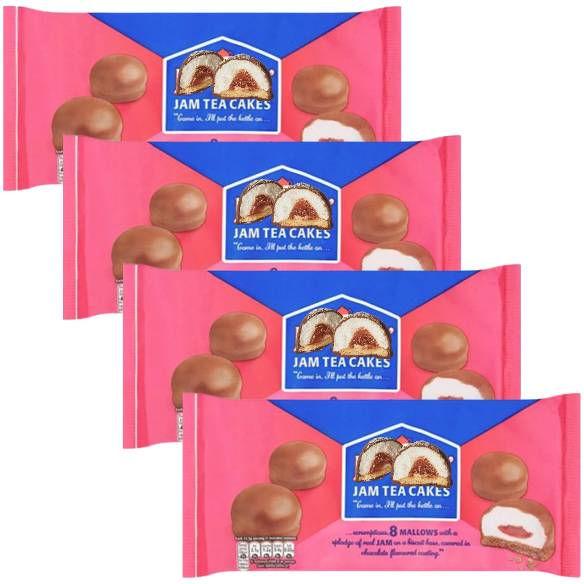 Marshmallow Chocolate Cake Bundle Containing Lyons Jam Tea Cakes 100g (4 Pack)
