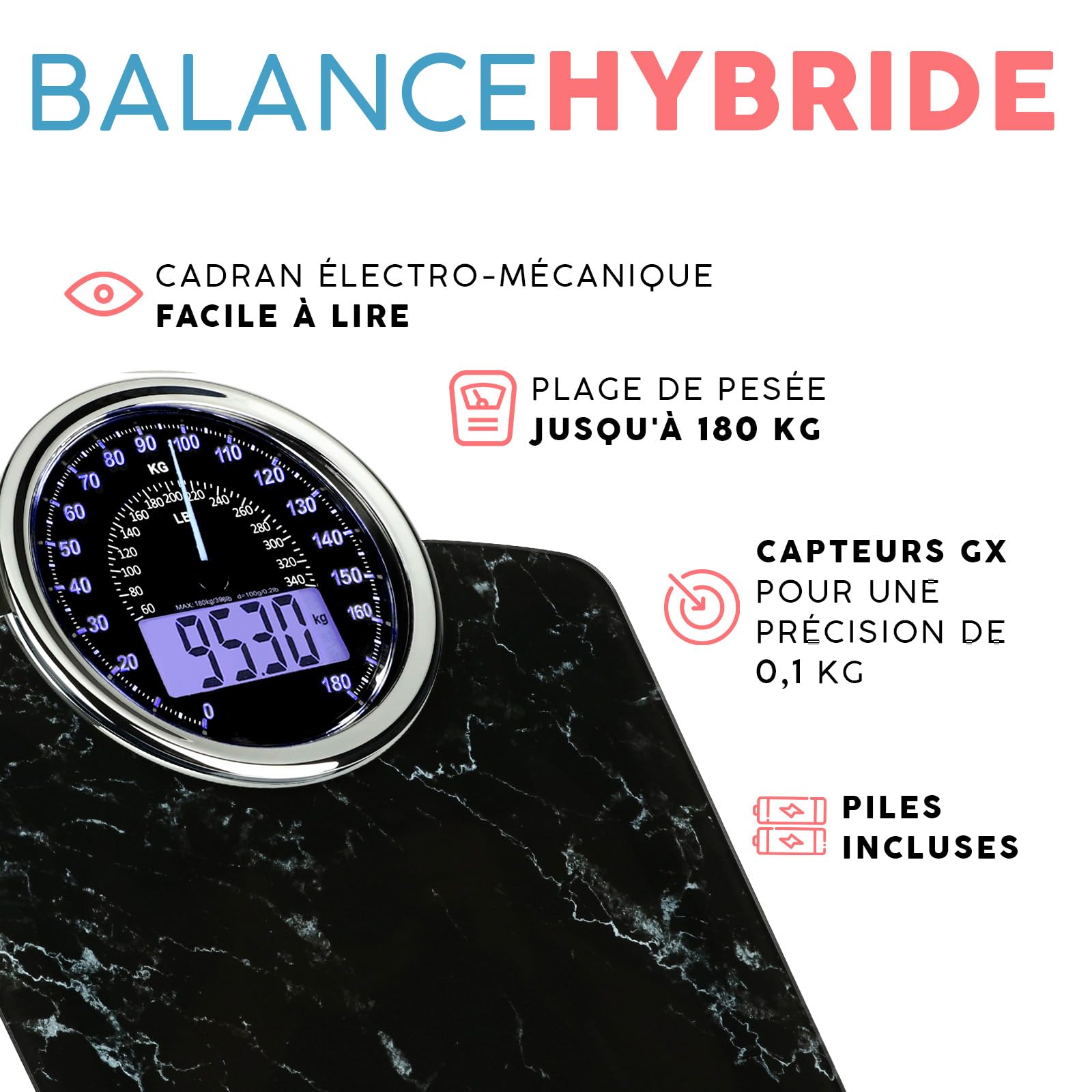Hybrid Pèse-Personne - Analogique & Digital, Précis jusqu'à 180 kg