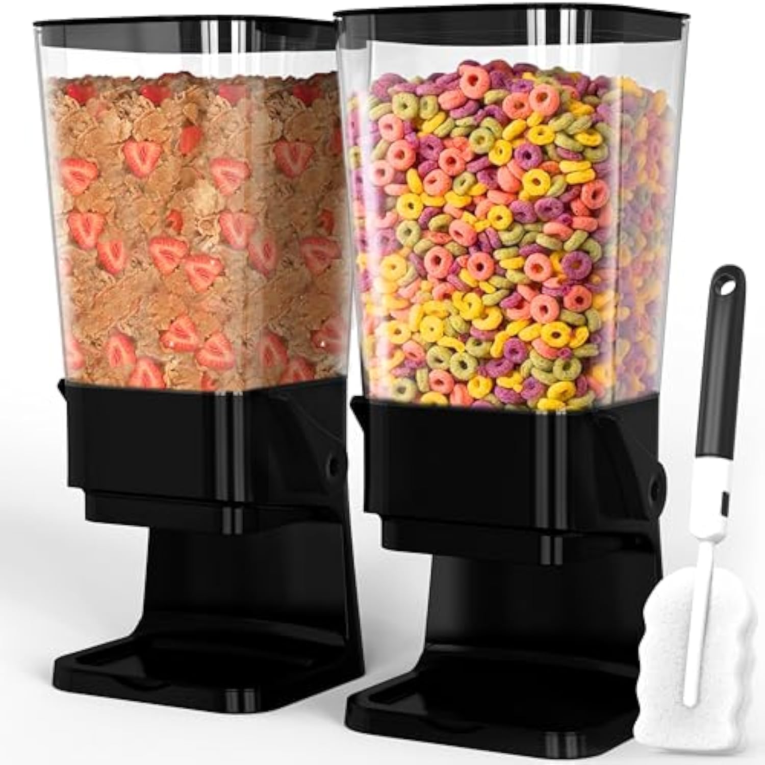 Dispensador de cereales doble formato cuadrado negro para botes de almacenamiento