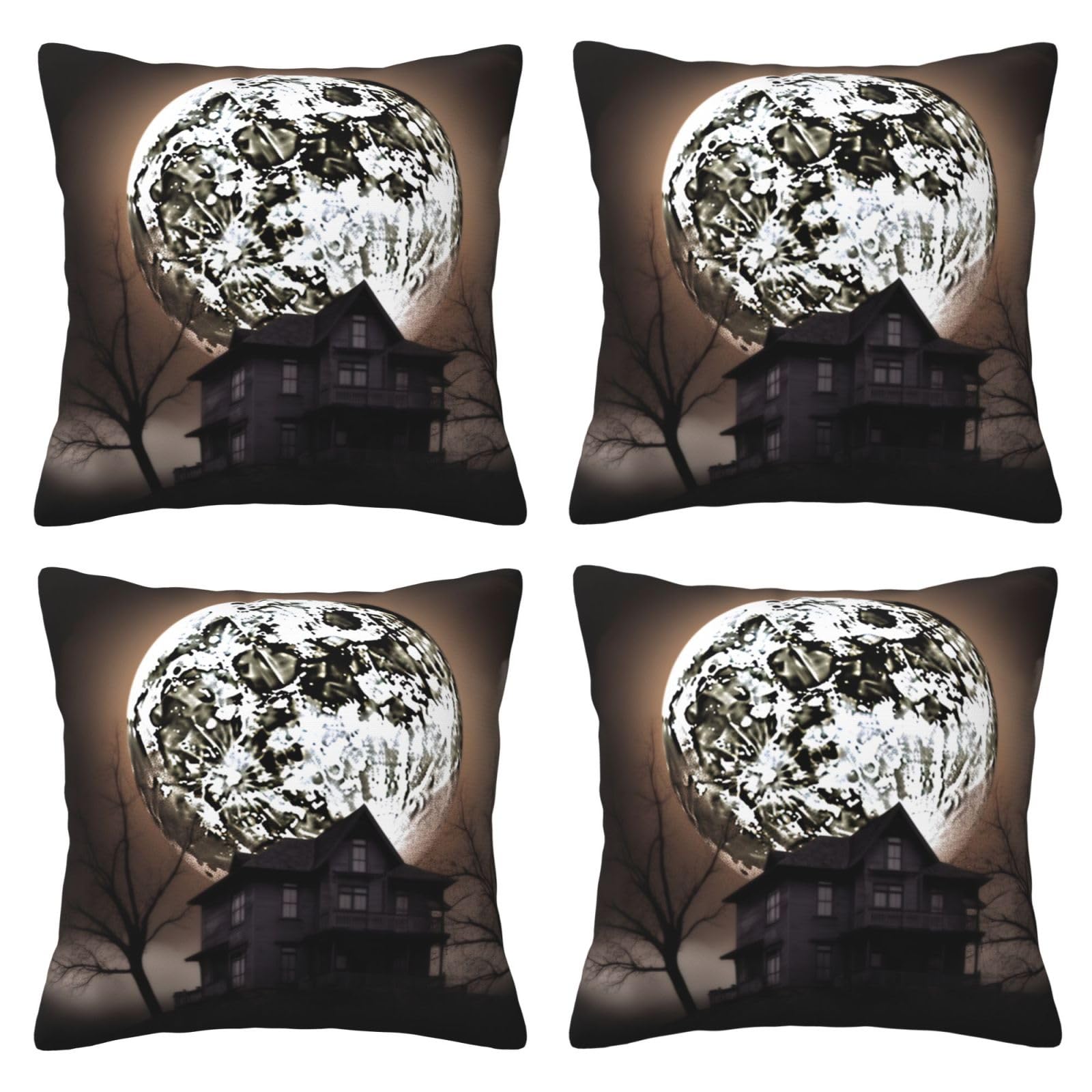 Halloween Moon Throw Pillow Cases 4 Pack Square Pillowcases Super Soft Pillow Protectors With Zipper for Couch Livingroom Sofa Bed Office Car,45x45 CM