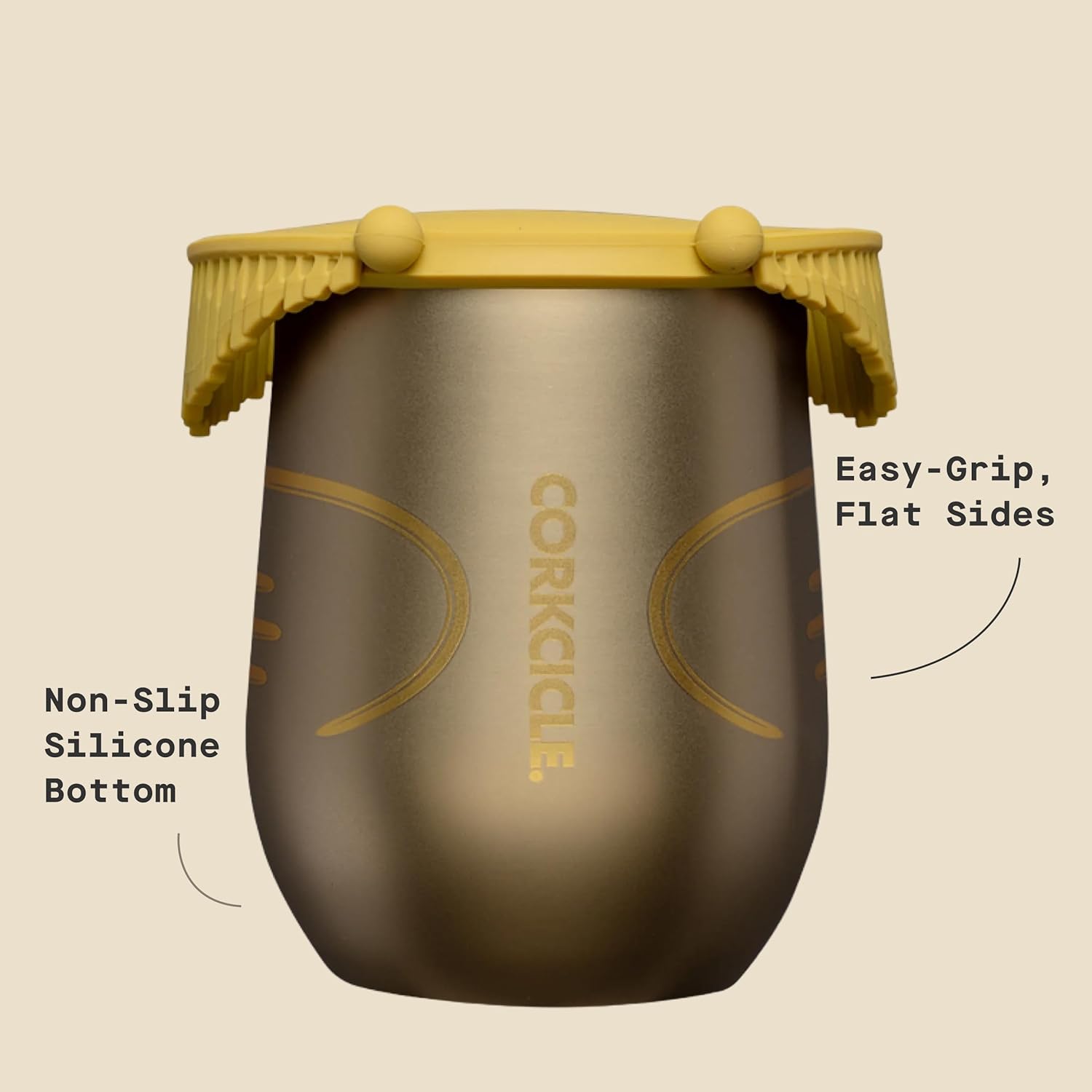 Corkcicle Stemless Insulated Wine Glass Tumbler - Beverages Cold 6 Hours & Hot 3 Hours - Stainless Steel - Easy-Grip - Summer Drinkware Gift - Keeps Drinks Ice - 12 oz - Golden Snitch - Image 4