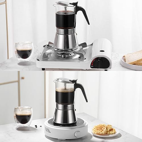 Miniatura 5 de Jiawu Moka - Cafetera clásica para estufa, cafetera Greca de acero inoxidable estilo italiano y cubano, cafetera espresso superior de cristal de