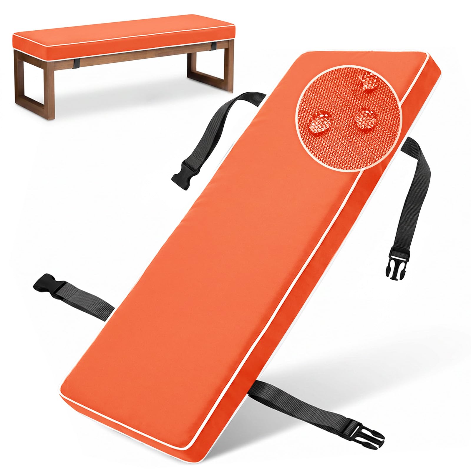 Aocase 2 Seater Bench Cushion Outdoor Waterproof – 155x60cm Garden Seat Pad with 5 Thick Foam, Removable Washable Cover for Patio Bench, Swing, Porch Furniture,Orange