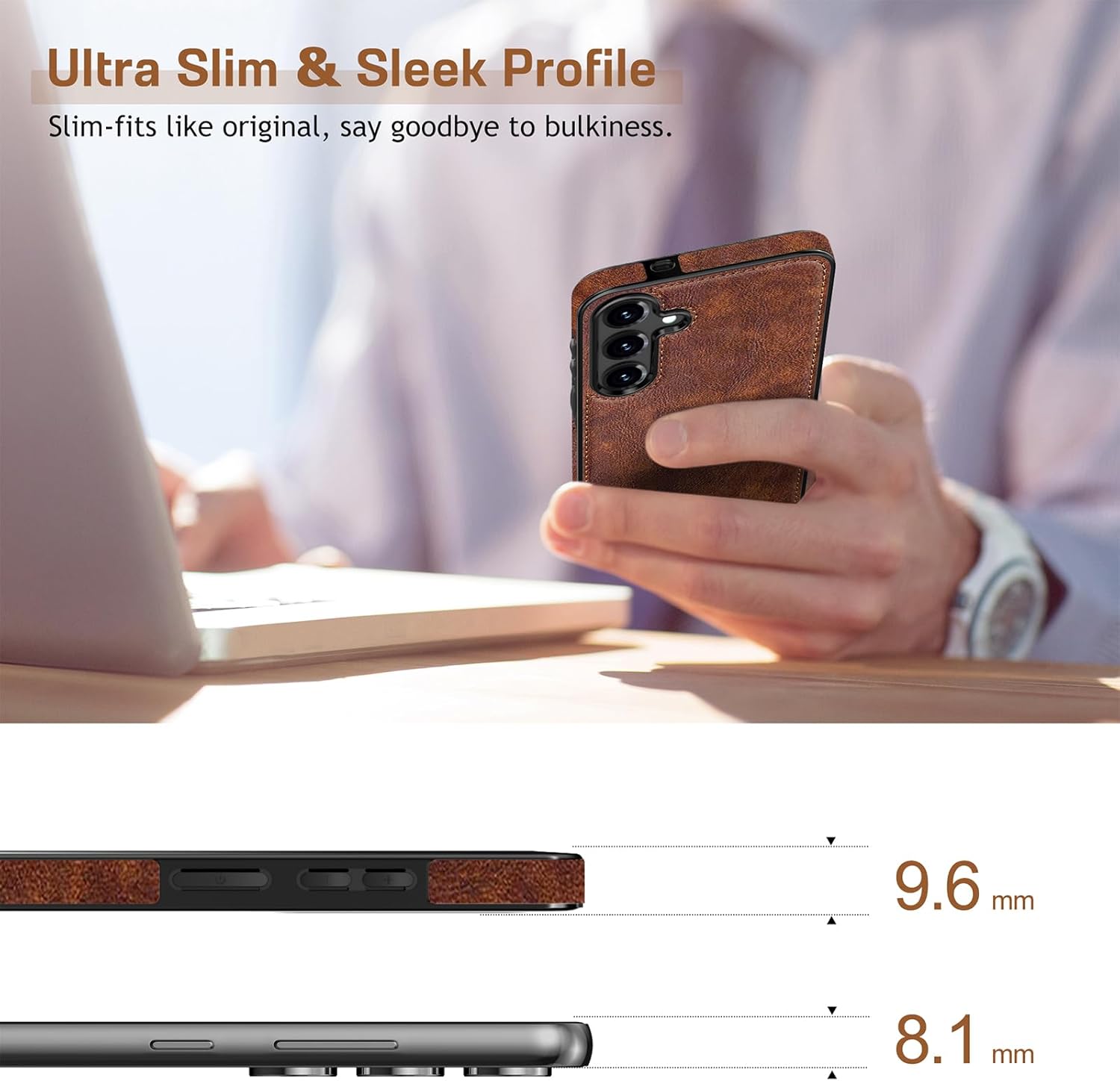 LOHASIC for Galaxy S25 Plus Case, Premium Leather Luxury Business PU Non-Slip Grip Shockproof Bumper Full Body Protective Cover Men Phone Cases for Samsung Galaxy S25+ Plus 5G 6.7 inch 2025 - Brown - Image 4