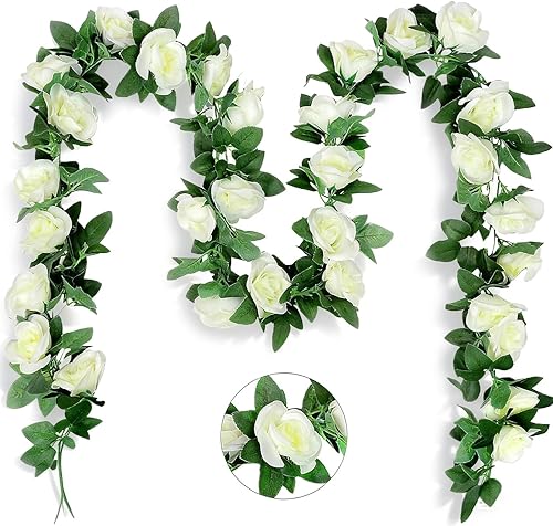 Miniatura 9 de 10 guirnaldas de rosas falsas, 7.5 pies, flores artificiales de vid para colgar en la mesa, boda, telón de fondo, arco, pared, fiesta, manto,