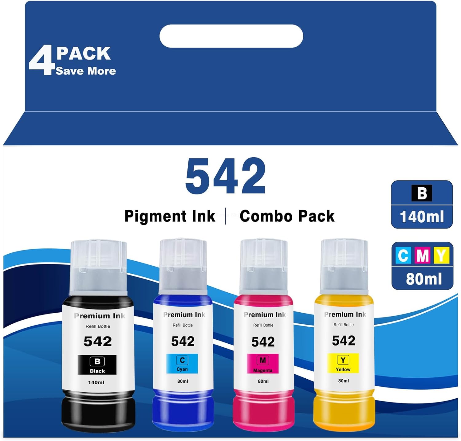542 Pigment Ink Refill Ink Bottle Replacement for T542 Ink for Ecotank Used for Pro ET-5800 ET-5850 ET-5880 ET-16600 ET-16650 Printer (1 Black,1 Cyan,1 Magenta,1 Yellow, 4 Pack)