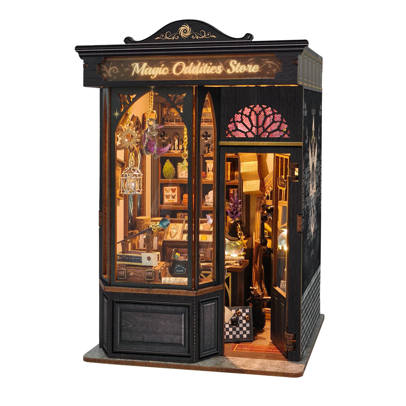 Kit fai da te con angolo libro con luce a LED, puzzle 3D in legno, kit per casa in miniatura, per adulti, supporto per libri, fermalibri, puzzle 3D, decorazione per scrivania, regali