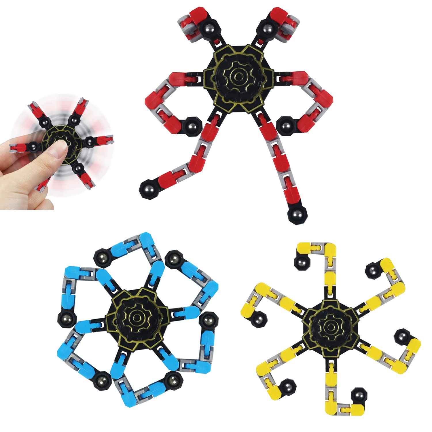 Zriklampolis Deformable Chain Finger Toys, Interesting Sensory Fingertip Robotic Tops, Fingertip Decompression Fingertip Toys for Children and Adults (3pc)