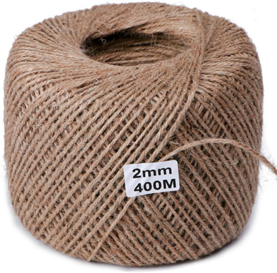 Jute Twine String Natural Ball 1,312ft / 2mm for Craft Gardening Mason Home Lights Wine Presents Strings Twines Cores Durable for Packing Wrapping Ribbon Christmas Wedding Gift