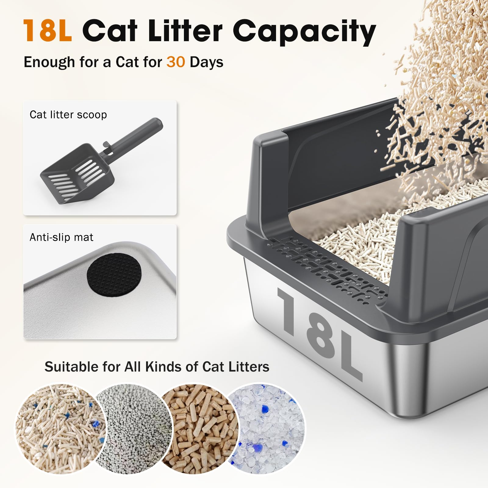 2PACK Stainless Steel Cat Litter Box with Lid, High-Sided Metal Litter Pan for Small Cats, Kitty Litter Box, Non-Stick & Odor-Resistant, Anti-Urine Leakage, Easy to Clean, Scoop Included - image 6