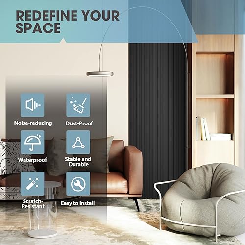 Miniatura 6 de OUZUGIE WPC Paneles de Pared de Lata Acústica, Paquete de 8 Paneles de Pared 3D de 114 x 6 Pulgadas para Decoración de Paredes Interiores, Sala de