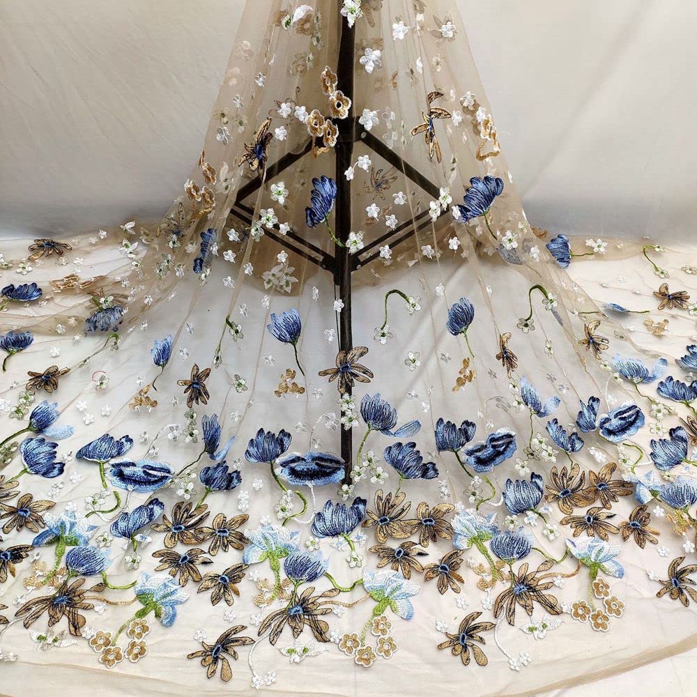 Tela de encaje floral de 130 cm de ancho 3D bordado de encaje con estampado floral, tela de organza para manualidades, vestido de boda, decoración del hogar, vestido de 2 yardas